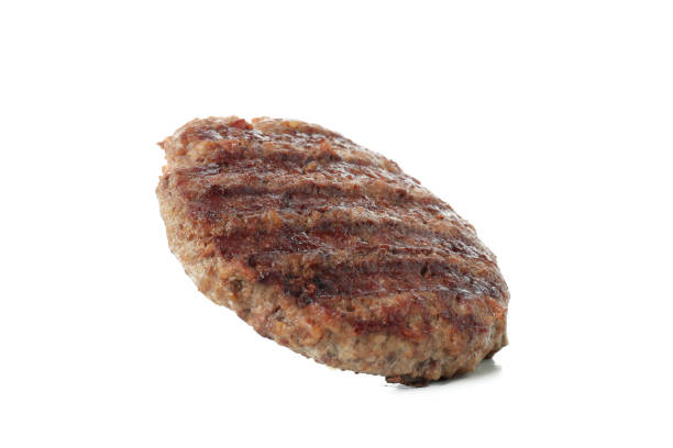 istock Tasty burger meat isolated on white background 1481114029