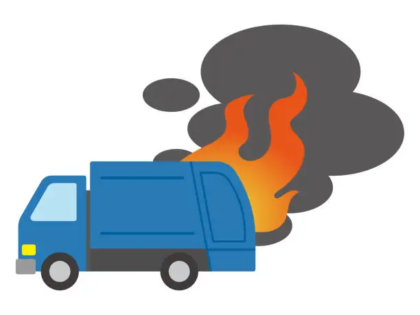 Vector illustration of Vector illustration of a burning garbage truck