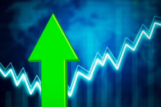 3D blue bar graph rising, stock market or forex chart and informations