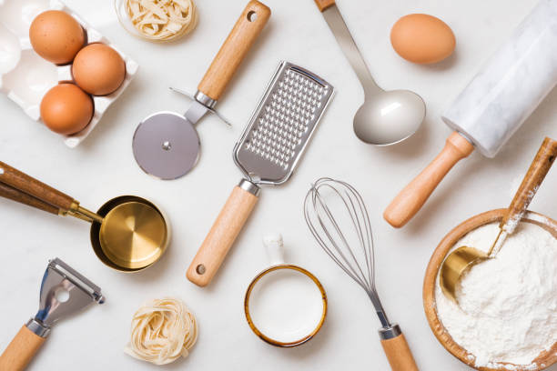 istock Baking preparation concept with variety utensils and ingredients top view 1481118774