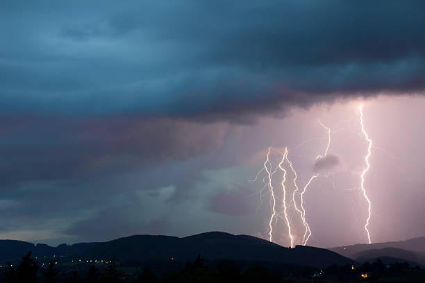 Bolt of lightning in a cloudy sky