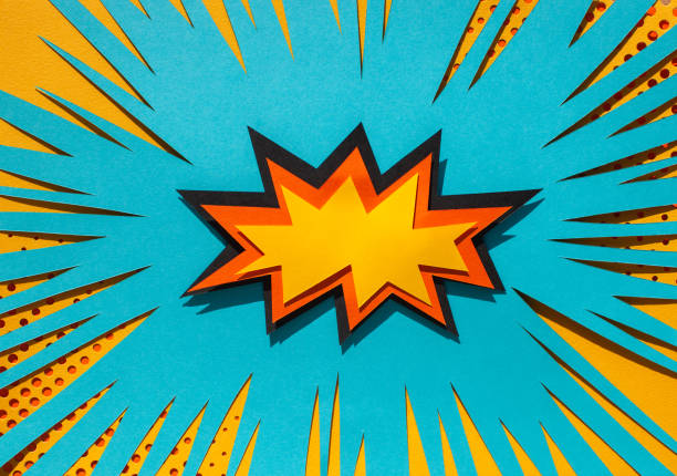 Handmade paper cutout pop art comic background. Cartoon flat style. In yellow and orange color.