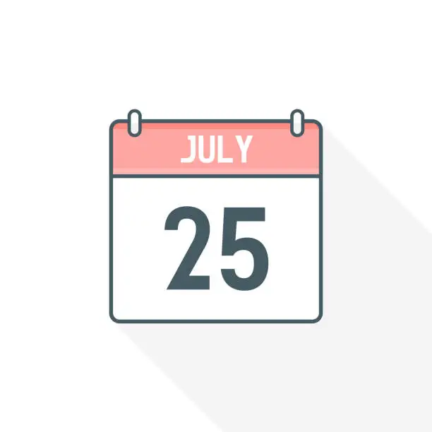 Vector illustration of 25th July calendar icon. July 25 calendar Date Month icon vector illustrator