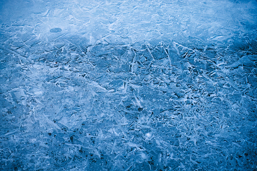 Beautiful natural cracked frozen lake textured pattern in wintertime