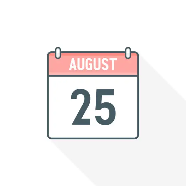 Vector illustration of 25th August calendar icon. August 25 calendar Date Month icon vector illustrator