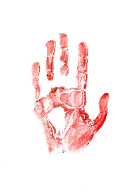 istock Spooky bloody hand print isolated on white 1481122573