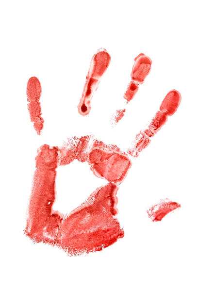 istock Spooky bloody hand print isolated on white 1481122574