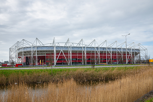 Alkmaar, Netherlands - March 2023: View of Stadium of soccer club \