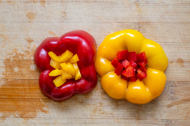 Red and yellow peppers background