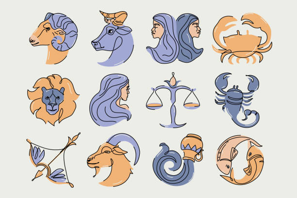 illustrazioni stock, clip art, cartoni animati e icone di tendenza di illustrazione vettoriale dei segni zodiacali astrologici. simboli dell'oroscopo, set di icone - segno dello zodiaco cinese