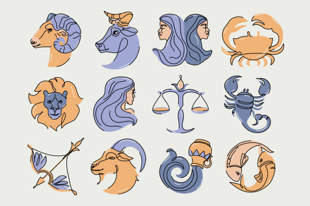 Astrological zodiac signs vector illustration. Horoscope symbols, icons set Astrological zodiac signs vector illustration. Horoscope symbols, icons set: aries taurus gemini cancer leo virgo libra scorpio sagittarius capricorn aquarius pisces. Astrology logo, calendar print astrology sign stock illustrations