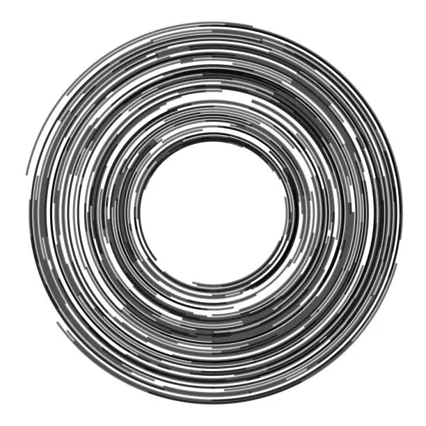 Vector illustration of Orbital discrete areas in concentric circles around copy space. Gray on white.