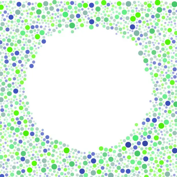 Vector illustration of Green to blue sized circles, no overlap filling area outside circle shape completely forming copy space.