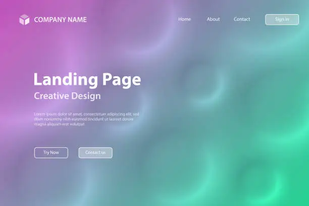 Vector illustration of Landing page Template - Abstract background with circles and Purple gradient