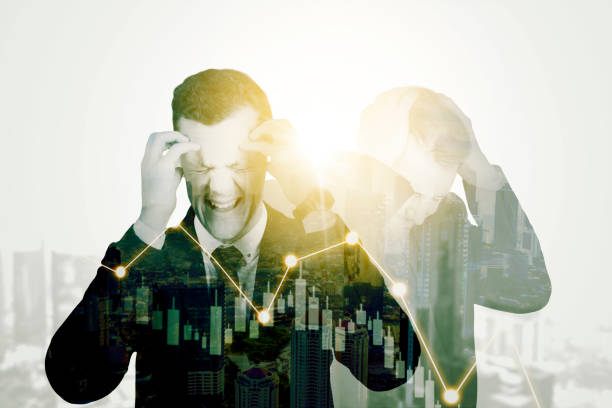 istock Young man angry with downtrend financial results performance report 1481131783