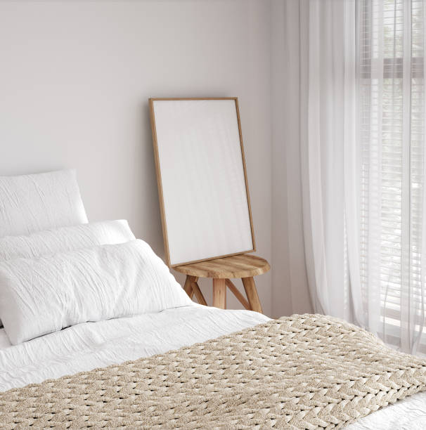 istock Mockup frame in bedroom interior background, Coastal boho style 1481133198