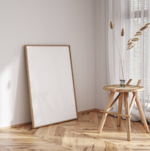 istock Mockup frame in bedroom interior background, Coastal boho style 1481133202
