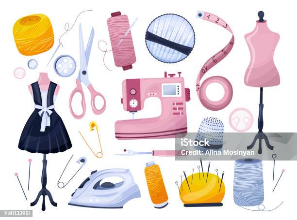 Vector Hand Drawn Sewing Collection Sewing Tools Sewing Machine Needles  Mannequin Thread Iron Vector Illustration Isolated On White Background Sewing  Equipment And Accessories Stock Illustration - Download Image Now - iStock