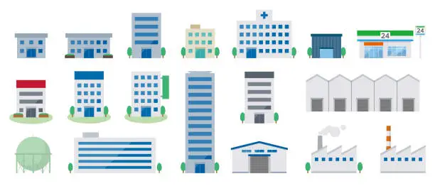 Vector illustration of Illustration sets of various buildings