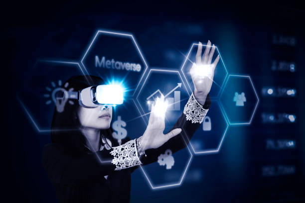 istock Metaverse - Businesswoman using VR futuristic augmented reality 1481135025