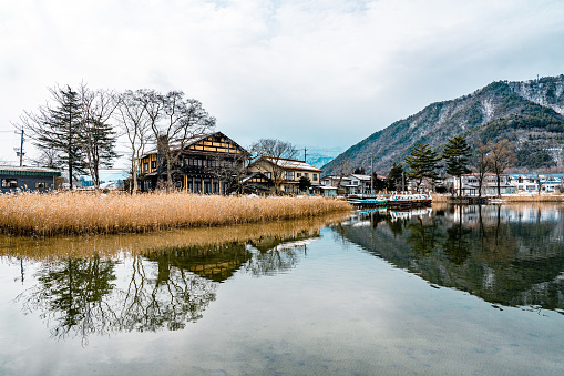 Winter scene of Lake Kisaki, Omachi in Nagano prefecture, Japan