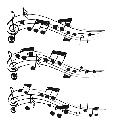 Music compositions. Doodle tune isolated decoration artimages, musical notes sketch, musically singing tuning draws on white. Vector of tune composition melody sound illustration