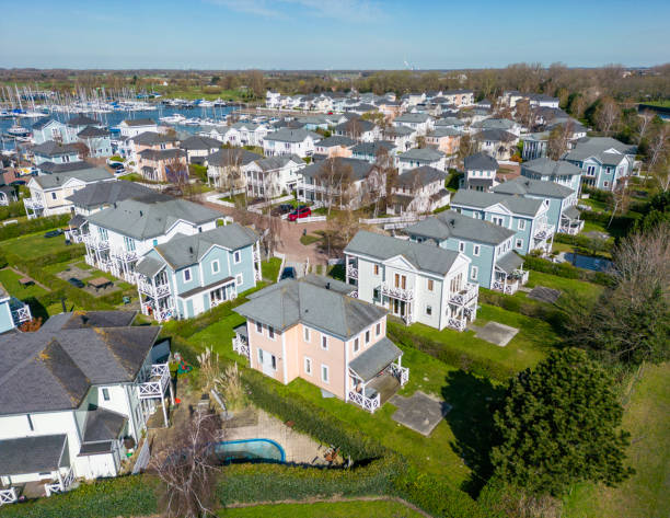 istock Drone view of village with marina 1481136089
