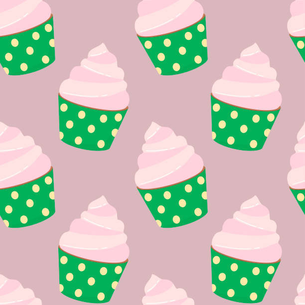 istock Seamless pattern of sweet multicolored delicious cupcakes with cream on a pink background. Vector illustration of a dessert in a flat style. 1481136407