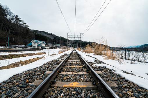 Railway tracks through countryside, Japan