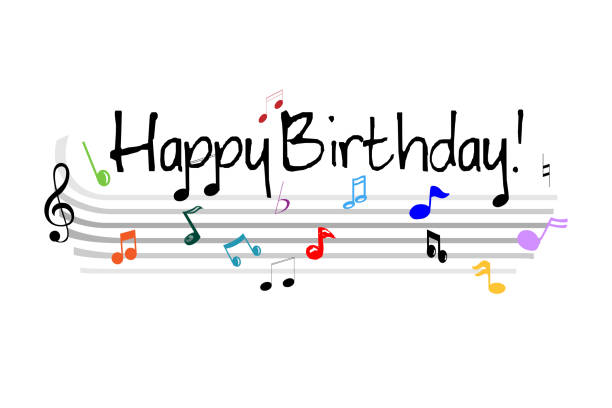 istock Hand drawn sign Happy Birthday in music stave style isolated on white background. Vector 1481139669