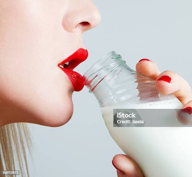 Milk And Lips Stock Photo - Download Image Now - Drinking, Human Lips, Milk