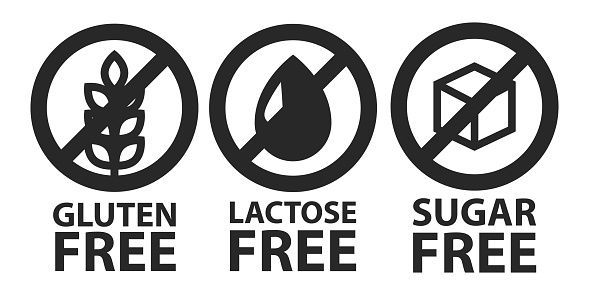 Gluten, lactose, sugar free tree icons