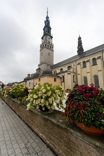 Czestochowa, Poland 2022-08-23: Jasna Góra, monastery and church on the hill. Polish Catholic pilgrimage site with Black Madonna miraculous icon.