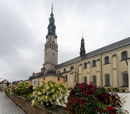 Czestochowa, Poland 2022-08-23: Jasna Góra, monastery and church on the hill. Polish Catholic pilgrimage site with Black Madonna miraculous icon.