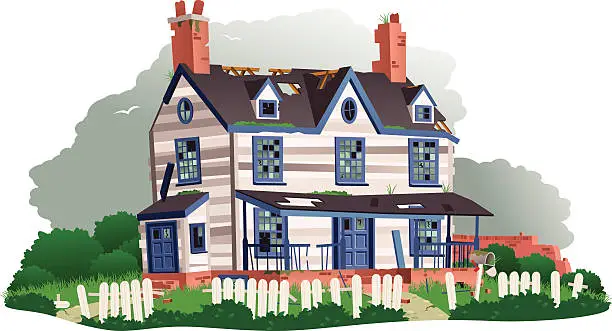 Vector illustration of Derelict abandoned house