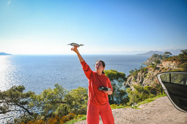 woman traveling with quadcopter