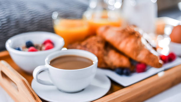 istock A tray with breakfast on a bed in a hotel room 1481151708