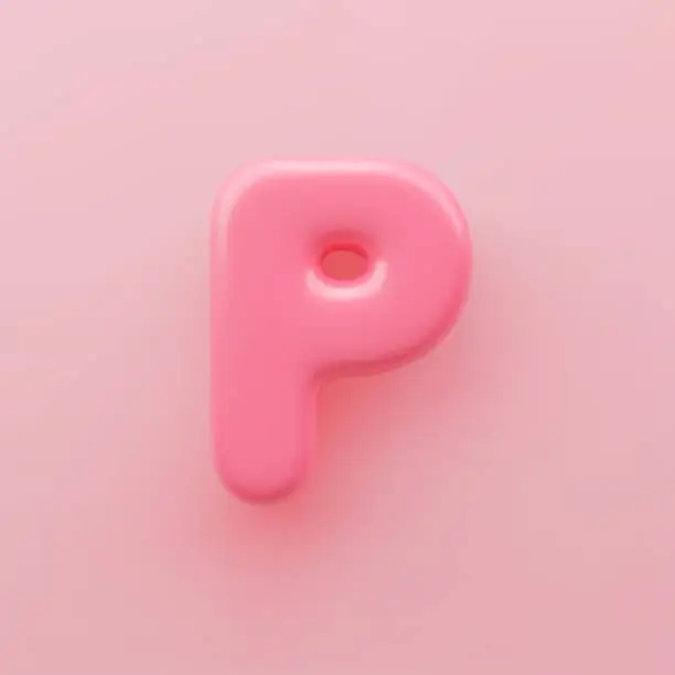 Vector illustration of 3D Pink uppercase letter P with a glossy surface on a pink background.