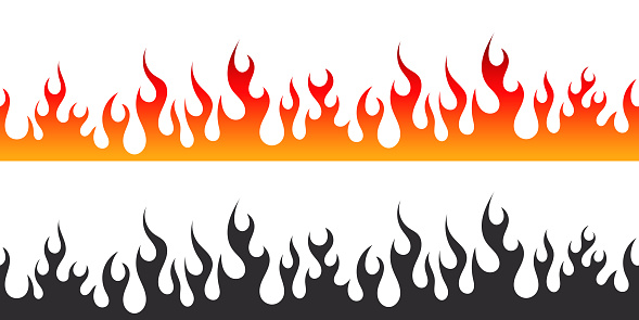 Fire flames. Painted flames. Cartoon campfire. Black and red fiery flames. Vector scalable graphics