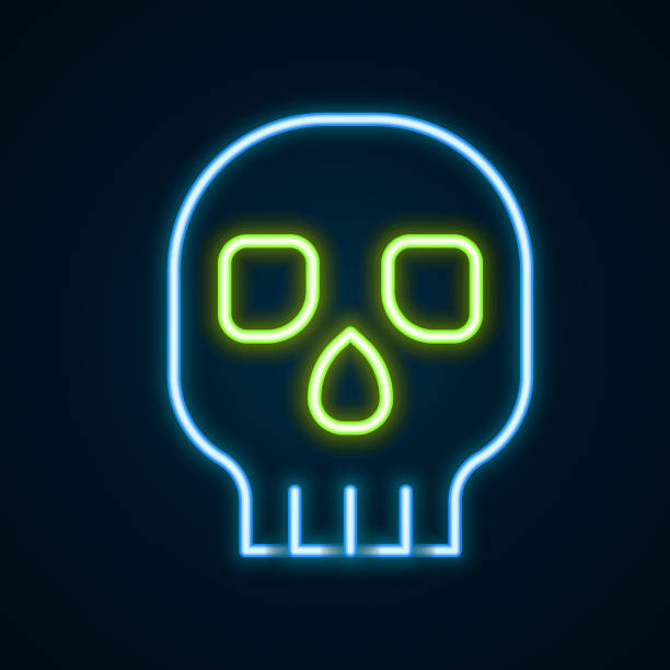 istock Glowing neon line Skull icon isolated on black background. Happy Halloween party. Colorful outline concept. Vector 1481153996