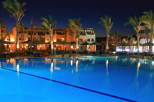 istock The beautiful tropical hotel at night. 148115484