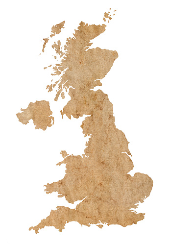 map of UK on old brown grunge paper