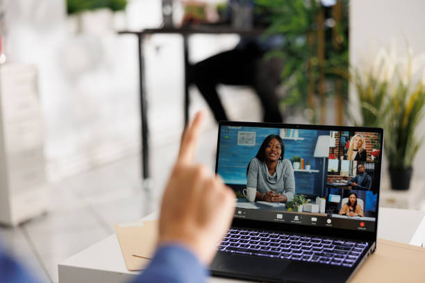 istock Business partners discussing project in videocall on laptop screen 1481158291