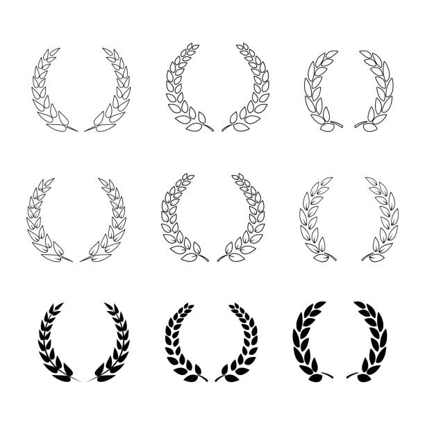 Different wreath shapes. Wreath icon set. Laurel wreath. Winner award. Logo design. Vector, isolated. Victory concept. Floral design. Laurel oak palm olive leaves. Vector graphic. Different wreath shapes. Wreath icon set. Laurel wreath. Winner award. Logo design. Vector, isolated. Victory concept. Floral design. Laurel oak palm olive leaves. Vector graphic. EPS 10 laureat stock illustrations