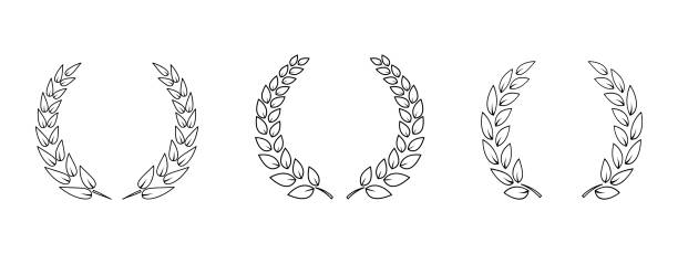 Wreath icon set. Different wreath shapes. Laurel wreath. Winner award. Logo design. Vector, isolated. Victory concept. Floral design. Laurel oak palm olive leaves. Vector graphic. Wreath icon set. Different wreath shapes. Laurel wreath. Winner award. Logo design. Vector, isolated. Victory concept. Floral design. Laurel oak palm olive leaves. Vector graphic. EPS 10 laureat stock illustrations