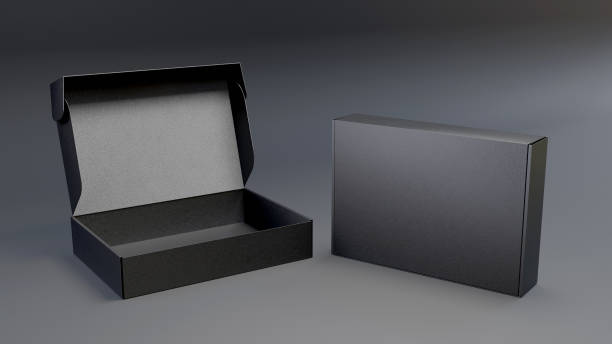 istock Set of black product boxes on a dark background 1481162578