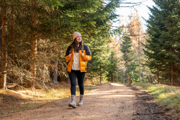 istock Woman with backpack and yellow jacket hiking in mountains 1481166780