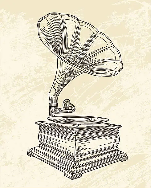 Vector illustration of Sketch of a gramophone on old paper