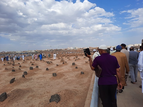 Interior view of Jannat al-Baqi historical cemetery of Madinah. This cemetery is located near Masjid al-Nabawi in Madinah.