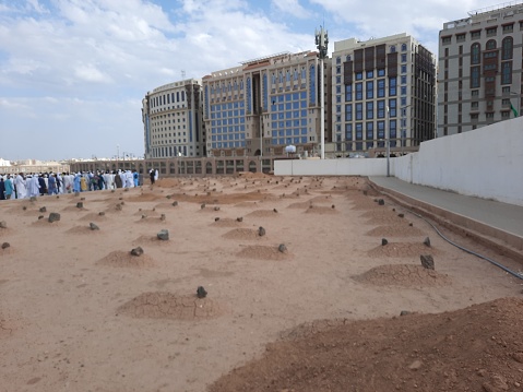 Interior view of Jannat al-Baqi historical cemetery of Madinah. This cemetery is located near Masjid al-Nabawi in Madinah.